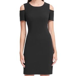 Tommy Hilfiger Short Cold Shoulder Sleeve Jewel Neck Sheath Dress!